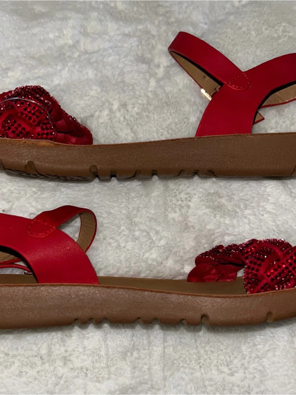 Girls' Red rhinestone Braided Strap Sandals